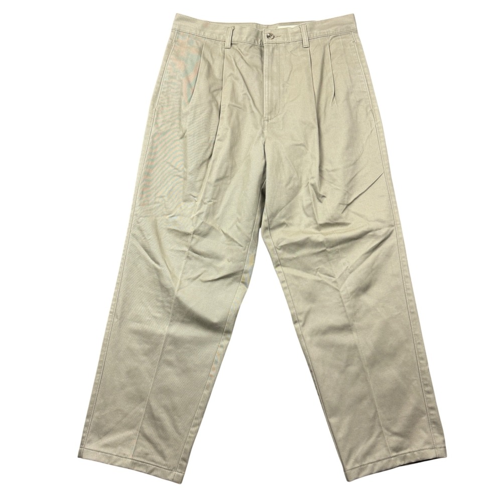 Eddie Bauer Mens 35x32 (33x27) Pleated Chino Pants Tan Wrinkle Resistant Classic